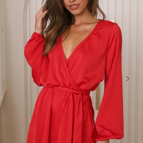 Hello Molly Red Long Sleeve V-Neck Sundress - Picture 2 of 6